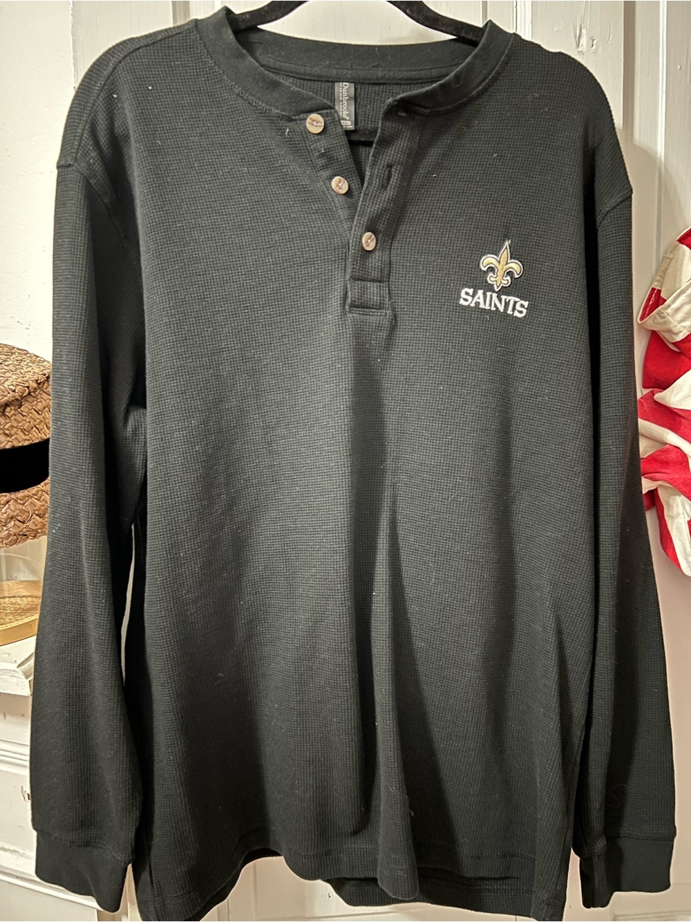 Saints Black Waffle-Knit Henley Top